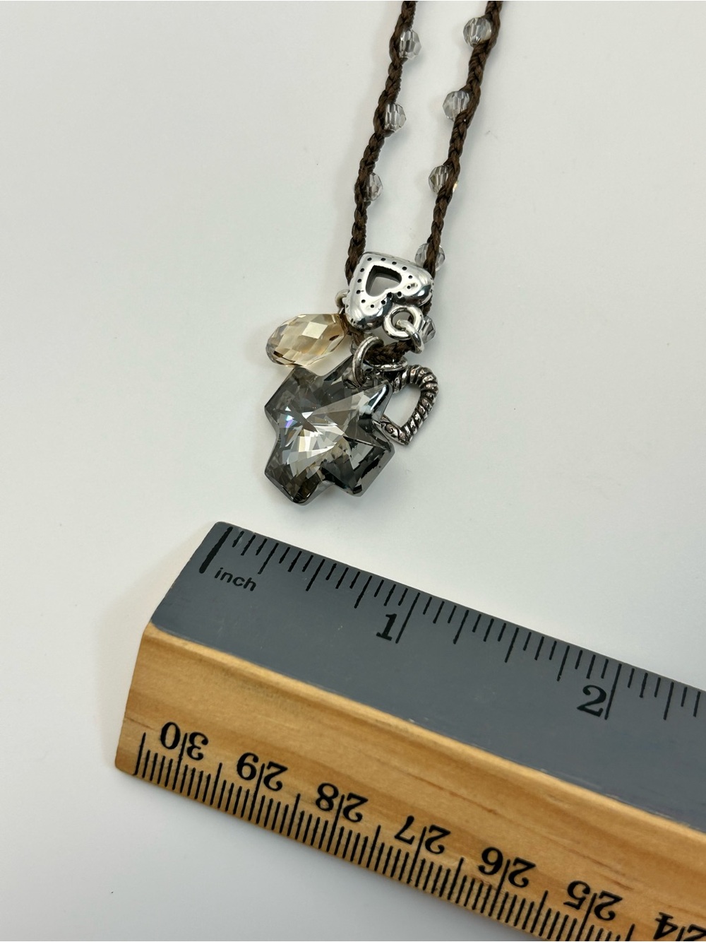 Brighton Karma Cross Necklace Brown Beaded Cord Smoky Gray Crystal Cross J45372 - Picture 11 of 14